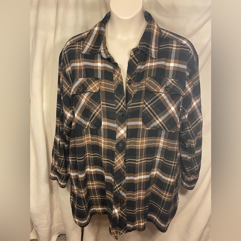 Cato size 18/20 Flannel Shacket. Brown and black plaid. Like new.